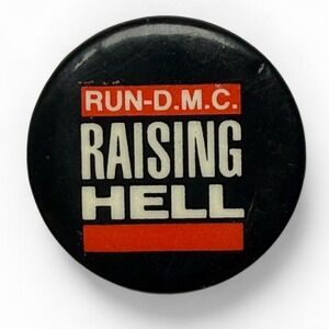 Vintage RUN D.M.C. Raising Hell 1980s Hip Hop Rap Button Pin‎ Black Red White